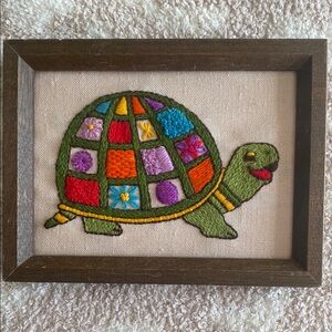 VINTAGE Colorful Embroidered Turtle Art